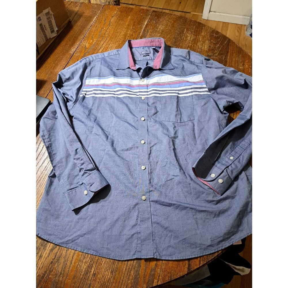 XXL18-18.5 Van Heusen Slim Fit Blue Purple White Stripe Long Sleeve Button Shirt